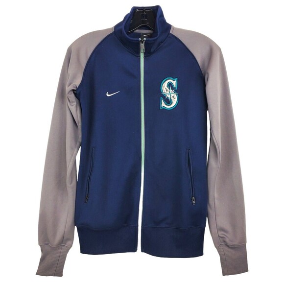 SEATTLE MARINERS Jacket Women Small Blue BIG S LOGO Embroidered Outdoor Full Zip - Picture 1 of 9